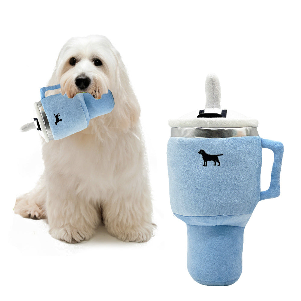 Blue Plush Travel Mug Squeaky Dog Toy - Soft Polyester Chew Toy for Boredom Relief &amp; Interactive Fun - 31cm