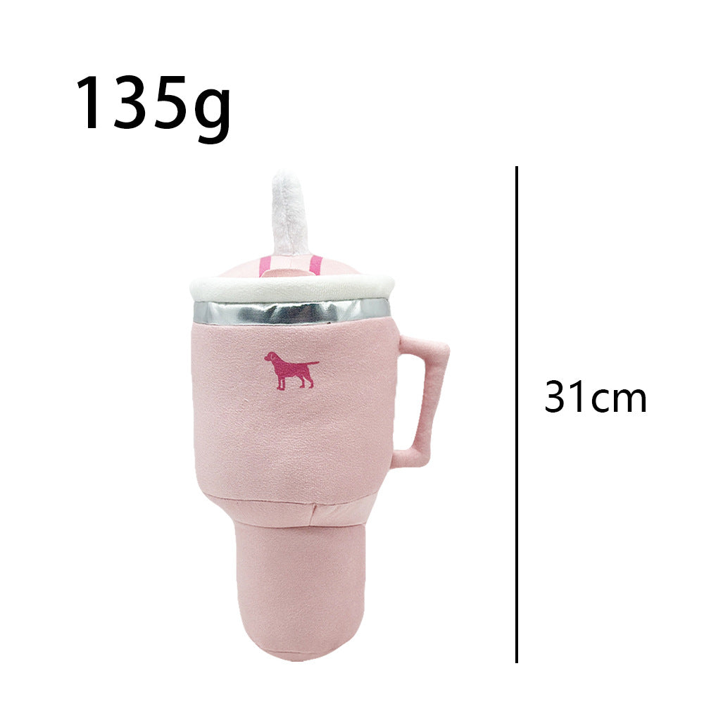 Pink Plush Travel Mug Squeaky Dog Toy - Soft Polyester Chew Toy for Boredom Relief &amp; Interactive Fun - 31cm