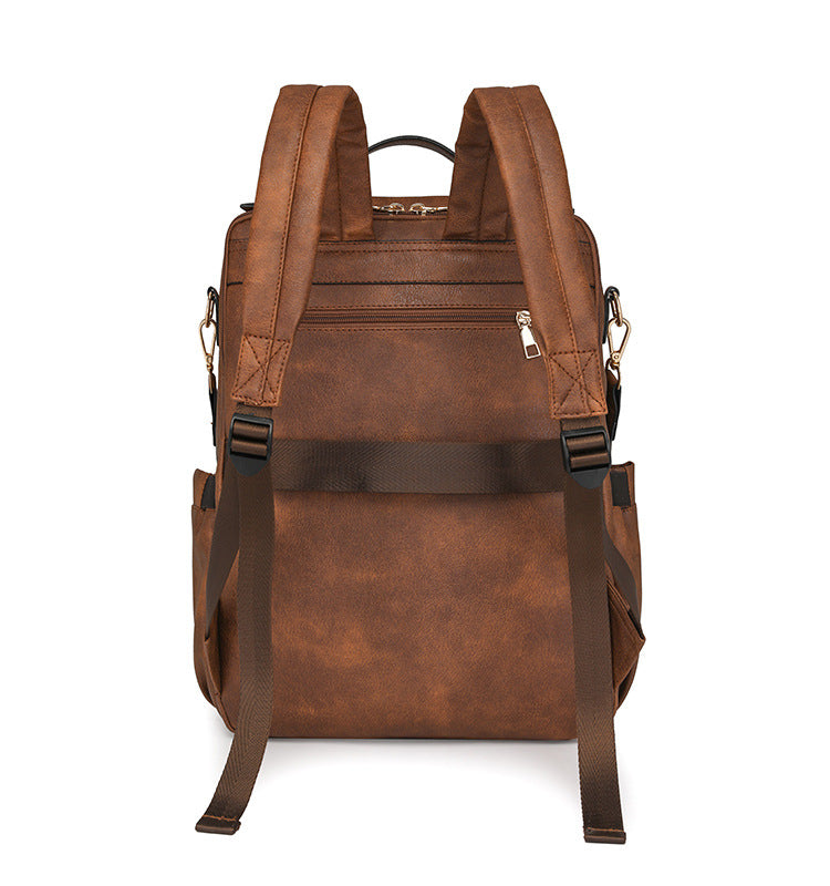 Brown Women's Vintage PU Leather Anti-Theft Backpack - Convertible Shoulder Bag & Laptop Rucksack for Travel & Daily Use