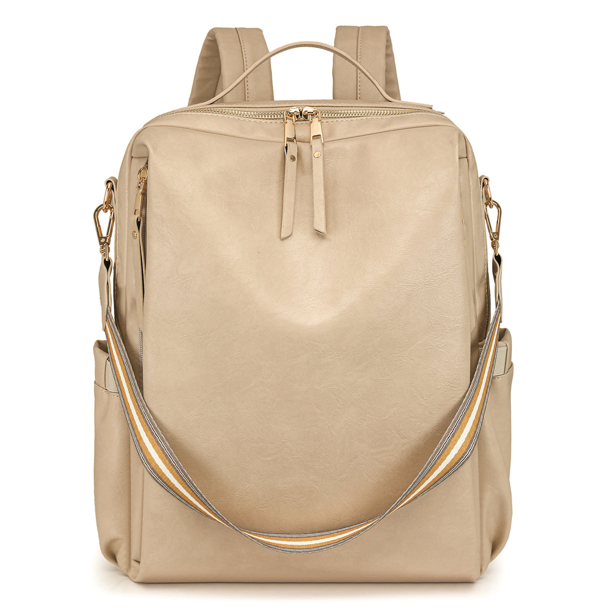 Beige Women's Vintage PU Leather Anti-Theft Backpack - Convertible Shoulder Bag &amp; Laptop Rucksack for Travel &amp; Daily Use