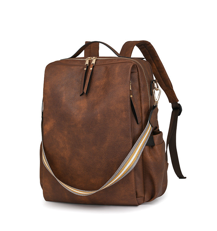 Beige Women's Vintage PU Leather Anti-Theft Backpack - Convertible Shoulder Bag & Laptop Rucksack for Travel & Daily Use