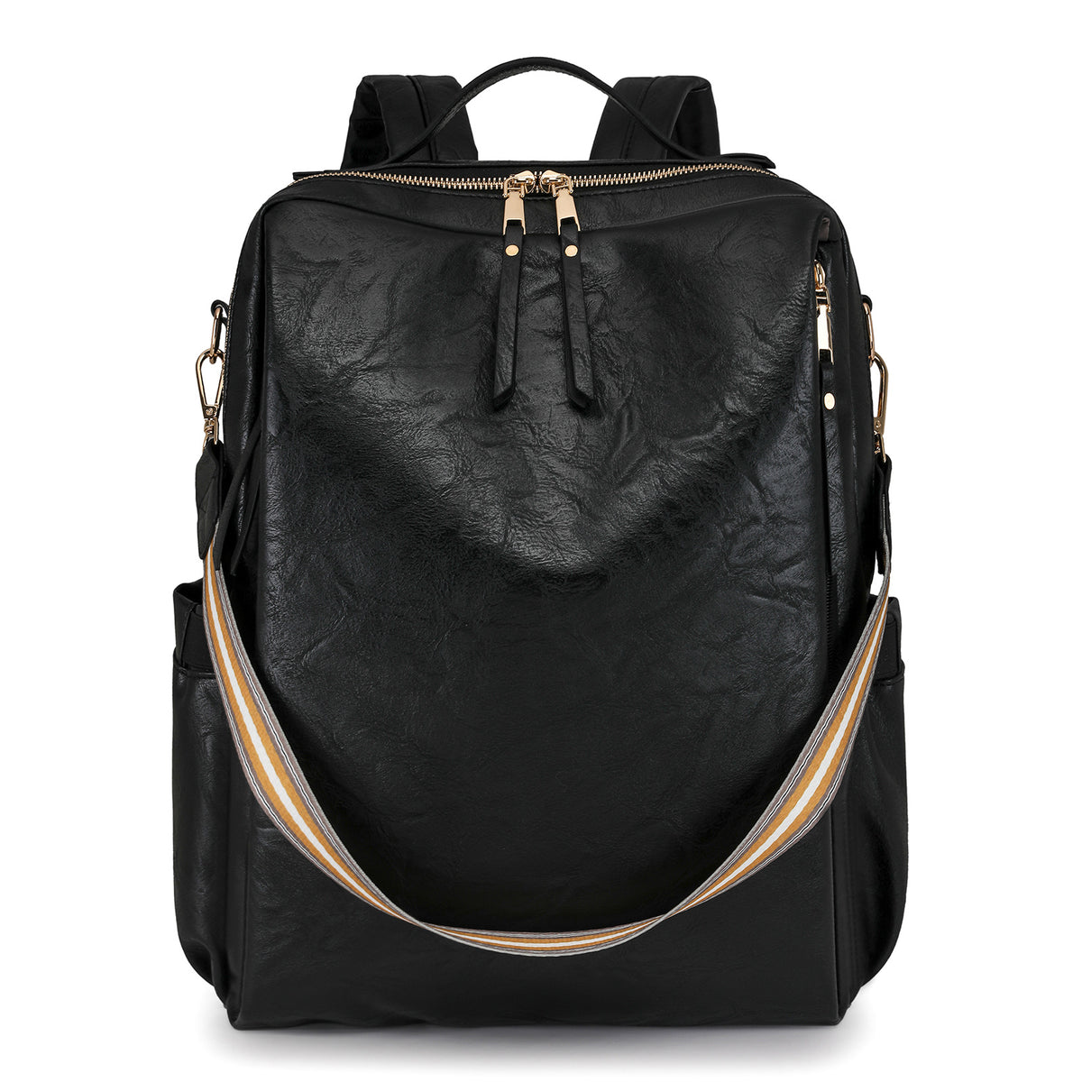 Black Women's Vintage PU Leather Anti-Theft Backpack - Convertible Shoulder Bag &amp; Laptop Rucksack for Travel &amp; Daily Use