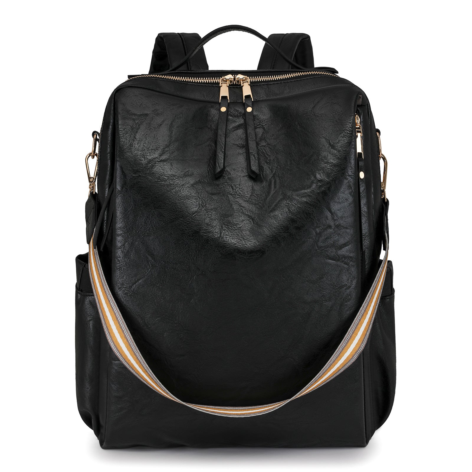 Black Women's Vintage PU Leather Anti-Theft Backpack - Convertible Shoulder Bag & Laptop Rucksack for Travel & Daily Use