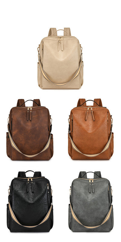 Black Women's Vintage PU Leather Anti-Theft Backpack - Convertible Shoulder Bag & Laptop Rucksack for Travel & Daily Use