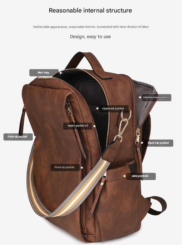 Grey Women's Vintage PU Leather Anti-Theft Backpack - Convertible Shoulder Bag & Laptop Rucksack for Travel & Daily Use