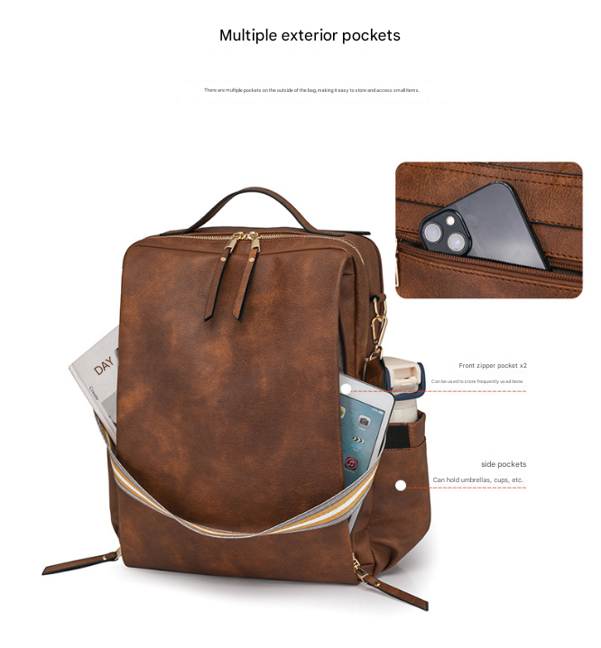 Coffee Women's Vintage PU Leather Anti-Theft Backpack - Convertible Shoulder Bag & Laptop Rucksack for Travel & Daily Use