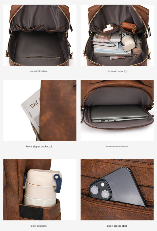 Coffee Women's Vintage PU Leather Anti-Theft Backpack - Convertible Shoulder Bag & Laptop Rucksack for Travel & Daily Use