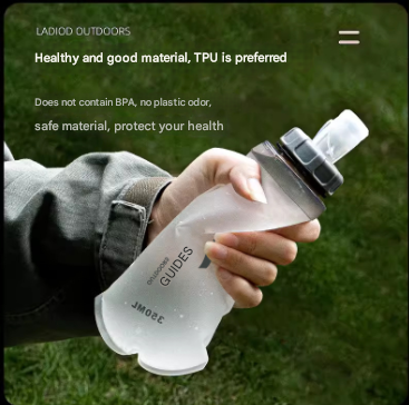 Grey and White Ultra-Lightweight 350ml Soft Running Flask - BPA-Free Collapsible TPU Water Bottle for Hiking, Cycling & Outdoor Sports