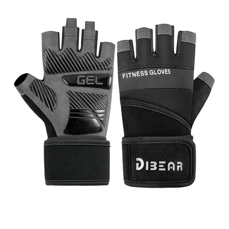 Size M Black Heavy Duty Workout Gloves with Wrist Support - Anti-Slip Gel Padded Gym Gloves for Weightlifting, Training &amp; Fitness