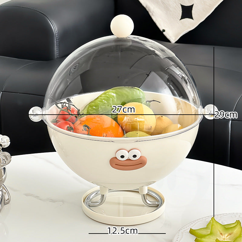 Beige Whimsical Covered Fruit Bowl with Flip Lid &amp; Drainer - Cute Design Snack &amp; Candy Dish for Living Room