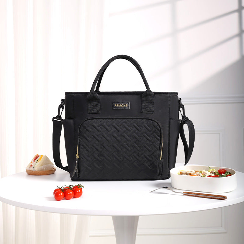 Black Chic Insulated Lunch Tote Bag - 11L Large Capacity Cooler for Work, Picnic &amp; Travel - Durable Oxford Fabric