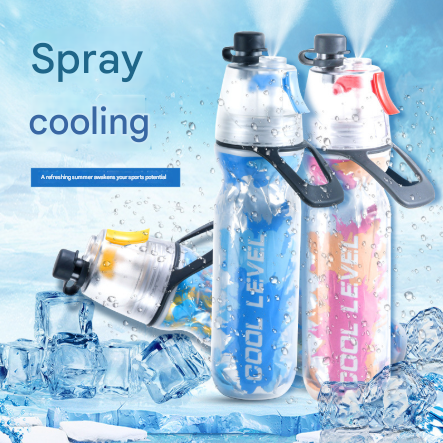 Red 500ML Insulated Sports Water Bottle with Cooling Mist - Triple-Layer Design Keeps Drinks Cold for Hours - Portable PE Misting Bottle