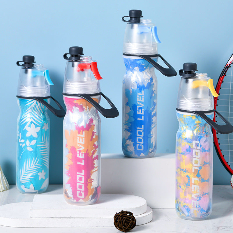 Blue 500ML Insulated Sports Water Bottle with Cooling Mist - Triple-Layer Design Keeps Drinks Cold for Hours - Portable PE Misting Bottle