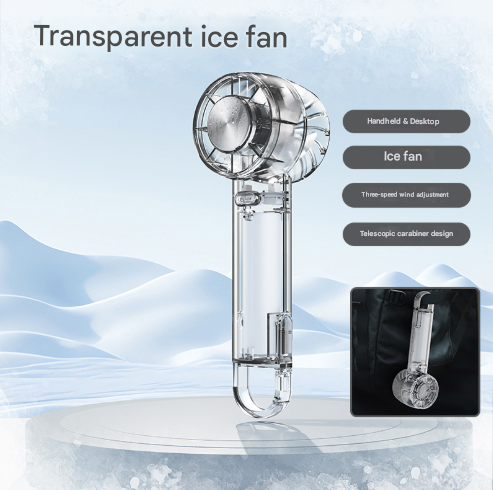 Transparent Black Portable Mini Cooling Fan with Semiconductor Ice Compress - USB-C Rechargeable, 3-Speed Turbine &amp; Transparent Design