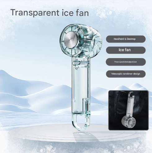 Transparent Green Portable Mini Cooling Fan with Semiconductor Ice Compress - USB-C Rechargeable, 3-Speed Turbine &amp; Transparent Design