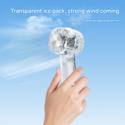 Transparent Green Portable Mini Cooling Fan with Semiconductor Ice Compress - USB-C Rechargeable, 3-Speed Turbine & Transparent Design