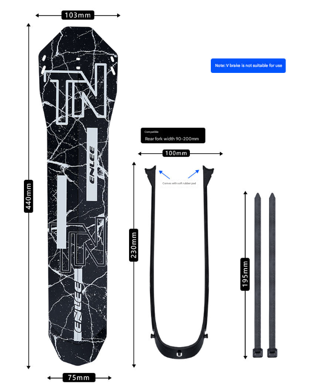 Style B Black and Green Lightweight Bicycle Rear Mudguard - Adjustable PP5 Fender for MTB, Road & Folding Bikes (NOT for V-Brakes)