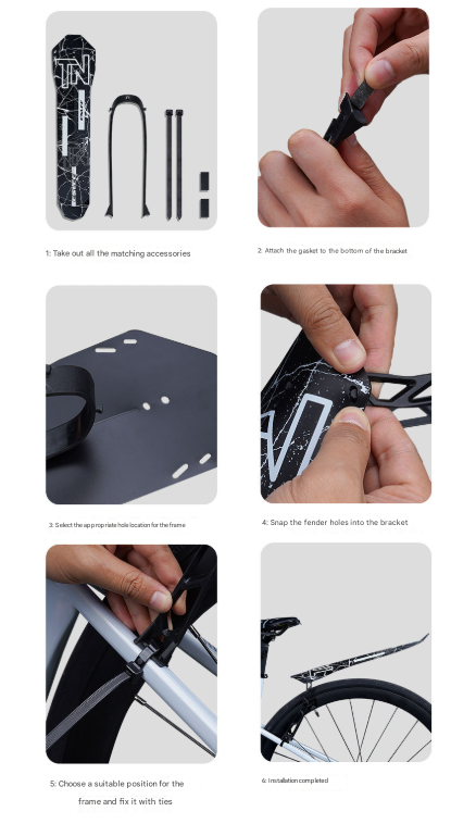 Style E Black Lightweight Bicycle Rear Mudguard - Adjustable PP5 Fender for MTB, Road & Folding Bikes (NOT for V-Brakes)