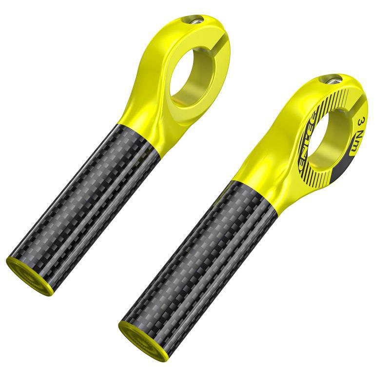 Black and Fluorescent Yellow Ultralight Carbon Fiber Bicycle Bar Ends - Ergonomic Anti-Slip Grips for MTB &amp; Hybrid Bikes (22.2mm)