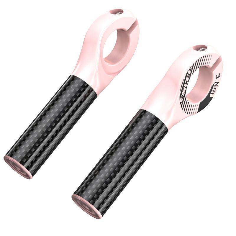 Black and Pink Ultralight Carbon Fiber Bicycle Bar Ends - Ergonomic Anti-Slip Grips for MTB &amp; Hybrid Bikes (22.2mm)