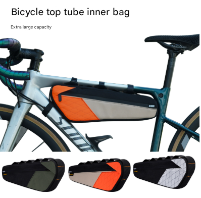 Black and Orange Waterproof Bicycle Frame Bag - 2.5L Slim Top Tube Storage Pouch for Cycling Essentials