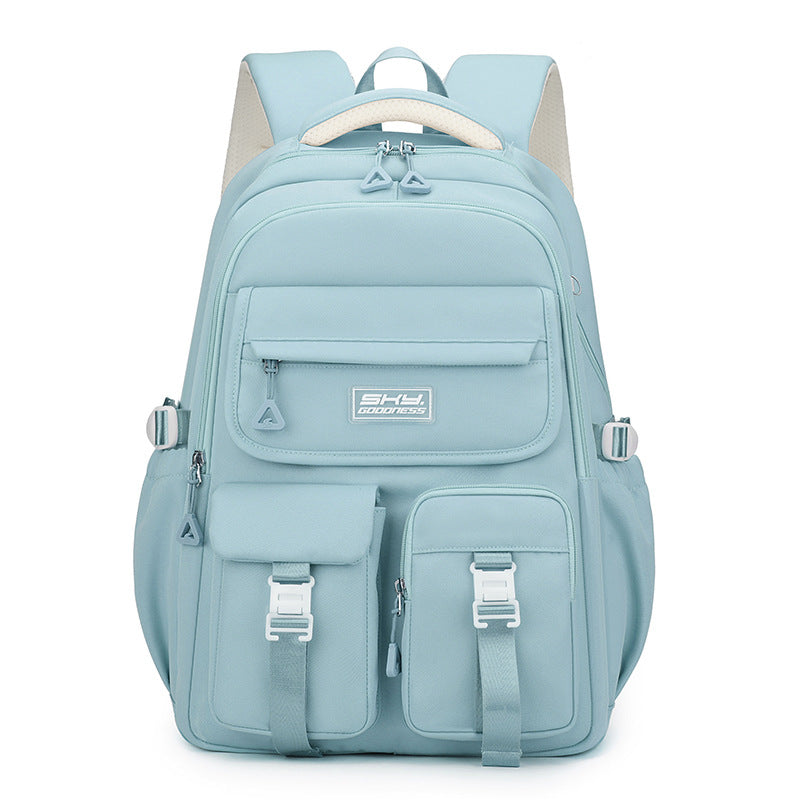Light Blue Large Capacity Waterproof Student Backpack - Fits 15-Inch Laptop, Multi-Pocket Travel Daypack