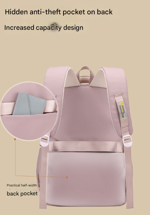 Pink Large Capacity Waterproof Student Backpack - Fits 15-Inch Laptop, Multi-Pocket Travel Daypack