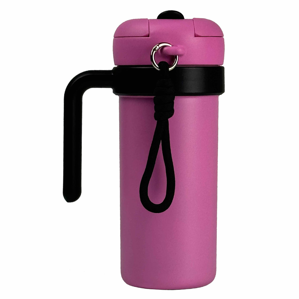 Pink and Black 700ml Insulated Stainless Steel Tumbler with Handle, Dual-Sip Lid, Straw &amp; Tea Infuser