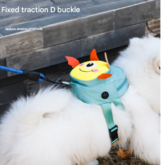 Green Adorable Monster Pet Backpack Harness - Small Dog & Cat Treat Pouch with Poop Bag Dispenser