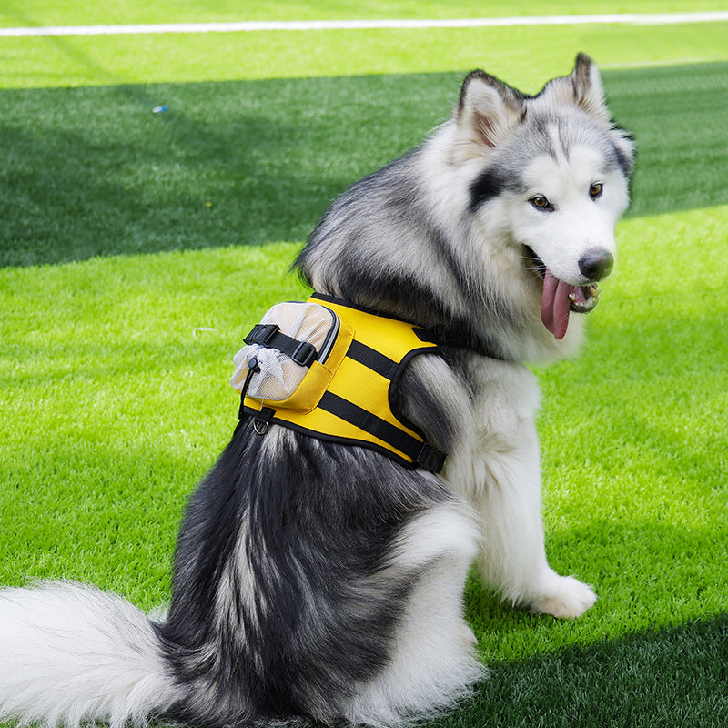 Size L Black and Yellow Ultimate Dog Harness Vest with Backpack - Padded, Reflective &amp; Adjustable for Medium to Large Breeds