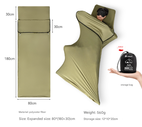Green Ultra-Stretch Sleeping Bag Liner - Portable &amp; Lightweight Envelope Sleep Sack for Camping &amp; Travel