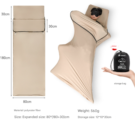 Khaki Ultra-Stretch Sleeping Bag Liner - Portable &amp; Lightweight Envelope Sleep Sack for Camping &amp; Travel