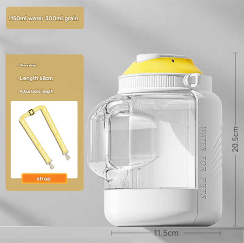 White Large Capacity 2-in-1 Pet Travel Water &amp; Food Bottle Dispenser - Portable Outdoor Dog Feeder with Shoulder Strap