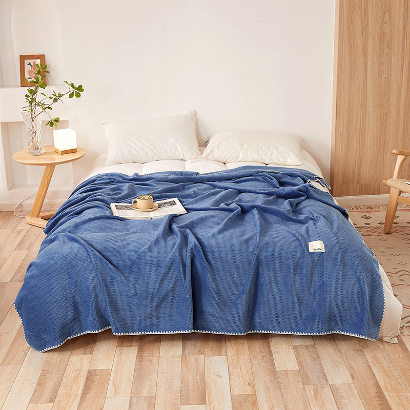 200*230CM Blue Ultra-Soft Dual-Sided Waffle &amp; Plush Fleece Blanket - Large Cozy Throw for Bed &amp; Sofa