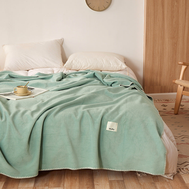 200*230CM Green Ultra-Soft Dual-Sided Waffle &amp; Plush Fleece Blanket - Large Cozy Throw for Bed &amp; Sofa