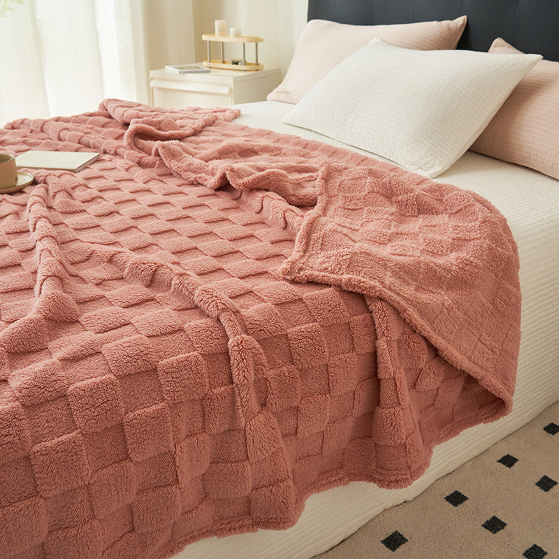 200*230CM Pink Ultra-Soft Waffle Textured Plush Fleece Blanket - Large Cozy All-Season Throw for Bed &amp; Sofa