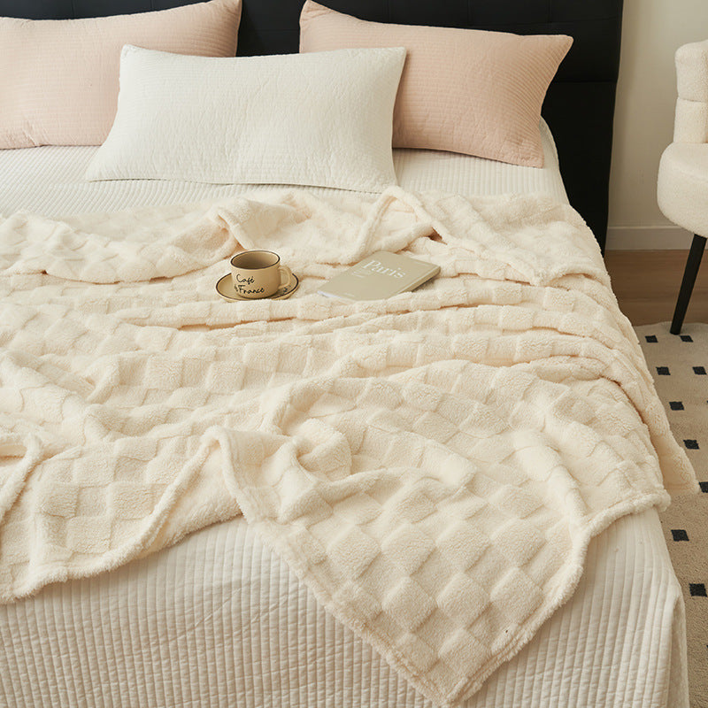 200*230CM Milky White Ultra-Soft Waffle Textured Plush Fleece Blanket - Large Cozy All-Season Throw for Bed &amp; Sofa