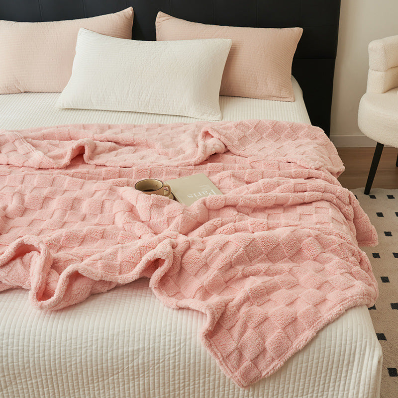 200*230CM Light Pink Ultra-Soft Waffle Textured Plush Fleece Blanket - Large Cozy All-Season Throw for Bed &amp; Sofa