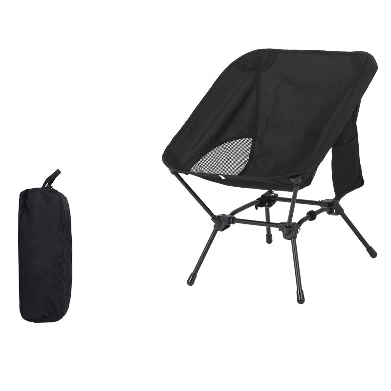 Black Lightweight Portable Camping Chair - Adjustable Height Folding Moon Chair with Breathable Mesh &amp; Carry Bag for Outdoor, Beach, Fishing