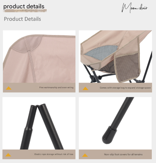 Black Lightweight Portable Camping Chair - Adjustable Height Folding Moon Chair with Breathable Mesh & Carry Bag for Outdoor, Beach, Fishing