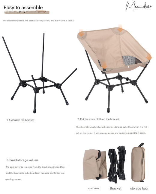 Black Lightweight Portable Camping Chair - Adjustable Height Folding Moon Chair with Breathable Mesh & Carry Bag for Outdoor, Beach, Fishing