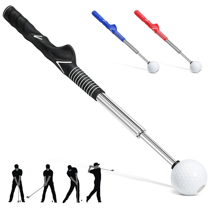 Black Pro Golf Swing Trainer - Extendable with Audible Click & Corrective Grip Aid