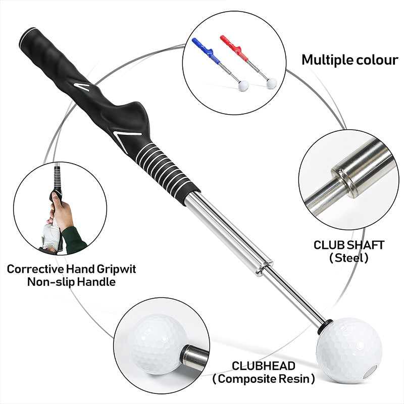 Black Pro Golf Swing Trainer - Extendable with Audible Click & Corrective Grip Aid