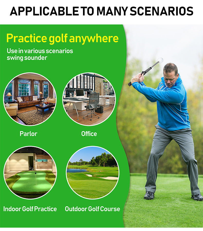 Black Pro Golf Swing Trainer - Extendable with Audible Click & Corrective Grip Aid