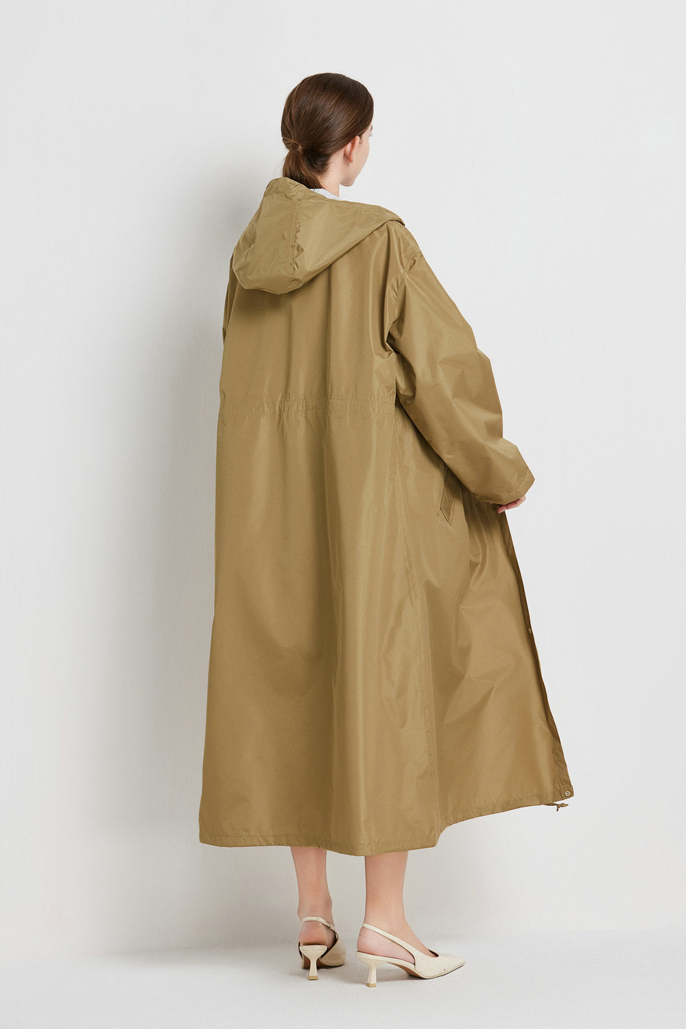 Size L Yellow Women's Chic Lightweight Waterproof Raincoat - Long Hooded Packable Rain Jacket with Pouch