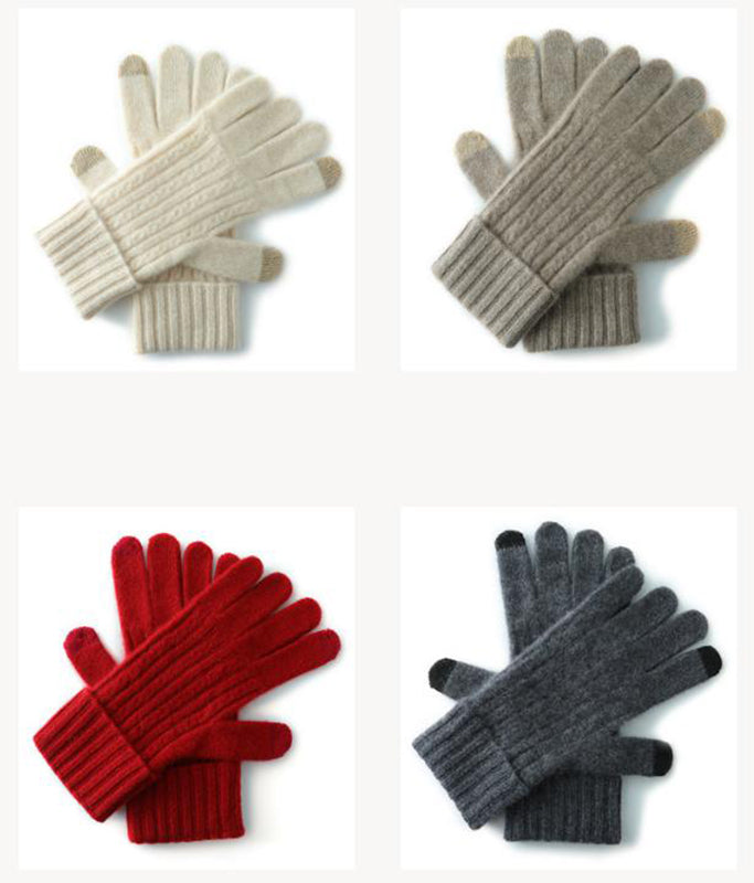 Red Unisex Touchscreen Ribbed Warm Cycling Windproof Knitted Five-finger Gloves