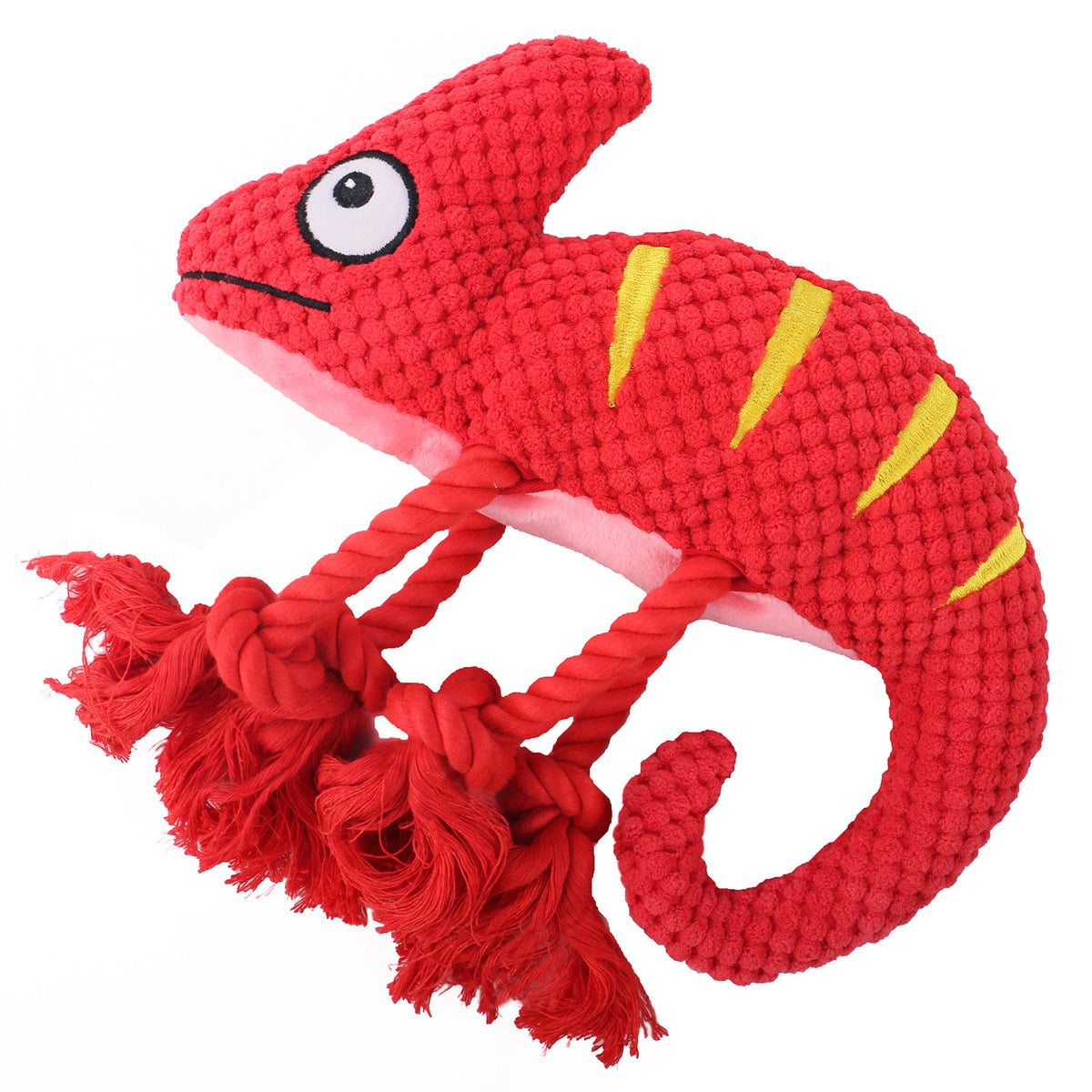 2 Pcs Red Interactive Plush Chameleon Dog Toy with Squeaker &amp; Rope Legs - Durable Chew Toy for Medium/Large Dogs, Teeth Cleaning Texture, Machine Washable (10.2in)