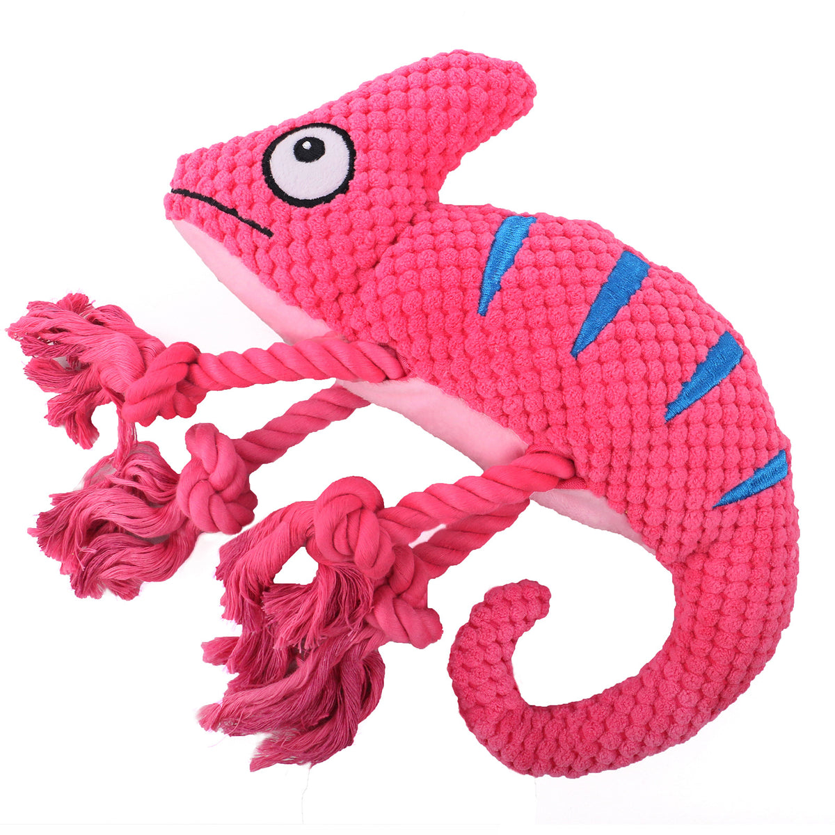 2 Pcs Pink Interactive Plush Chameleon Dog Toy with Squeaker &amp; Rope Legs - Durable Chew Toy for Medium/Large Dogs, Teeth Cleaning Texture, Machine Washable (10.2in)