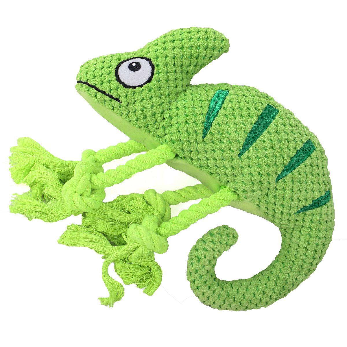 2 Pcs Green Interactive Plush Chameleon Dog Toy with Squeaker &amp; Rope Legs - Durable Chew Toy for Medium/Large Dogs, Teeth Cleaning Texture, Machine Washable (10.2in)