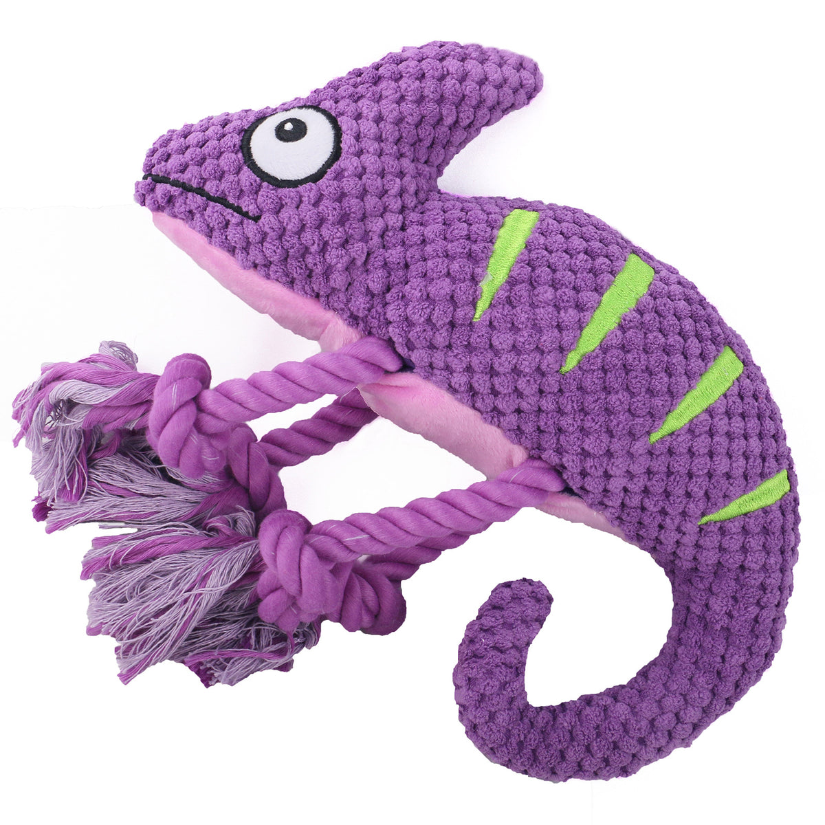 2 Pcs Purple Interactive Plush Chameleon Dog Toy with Squeaker &amp; Rope Legs - Durable Chew Toy for Medium/Large Dogs, Teeth Cleaning Texture, Machine Washable (10.2in)